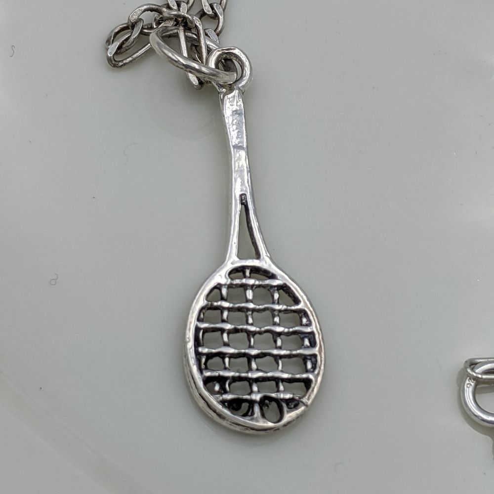Sterling Silver Mexico Figaro Chain Tennis Racket Necklace Stamped 24 55$